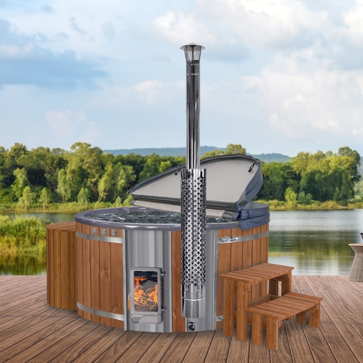 Wood Fired Hot Tub with round Premium filter and Verta heater | Best Configuration
