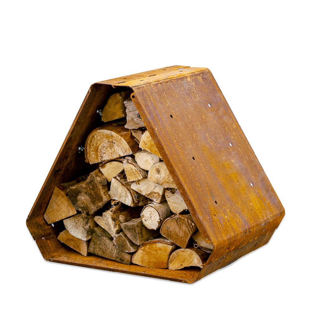 Dřevěný stojan z cortenové oceli