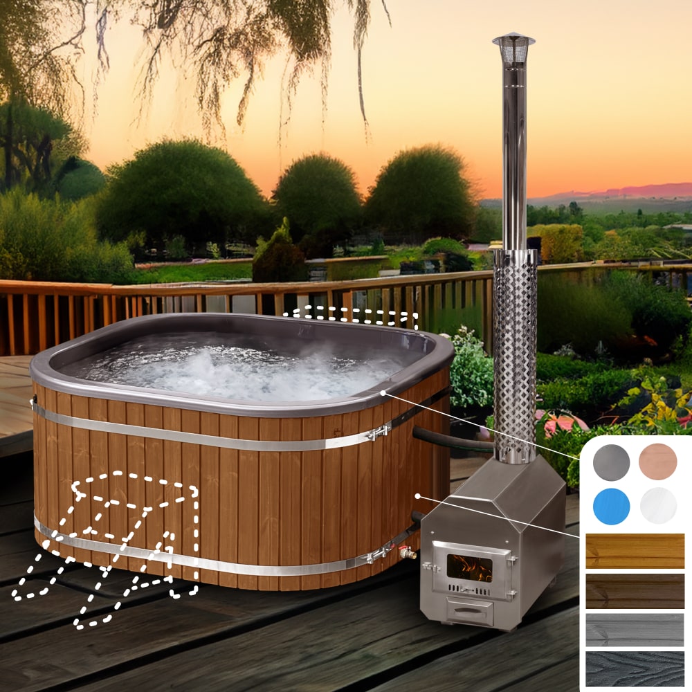 Hot Tub Square | Metallic colors | External heater | 6-8 Persons | Configurable