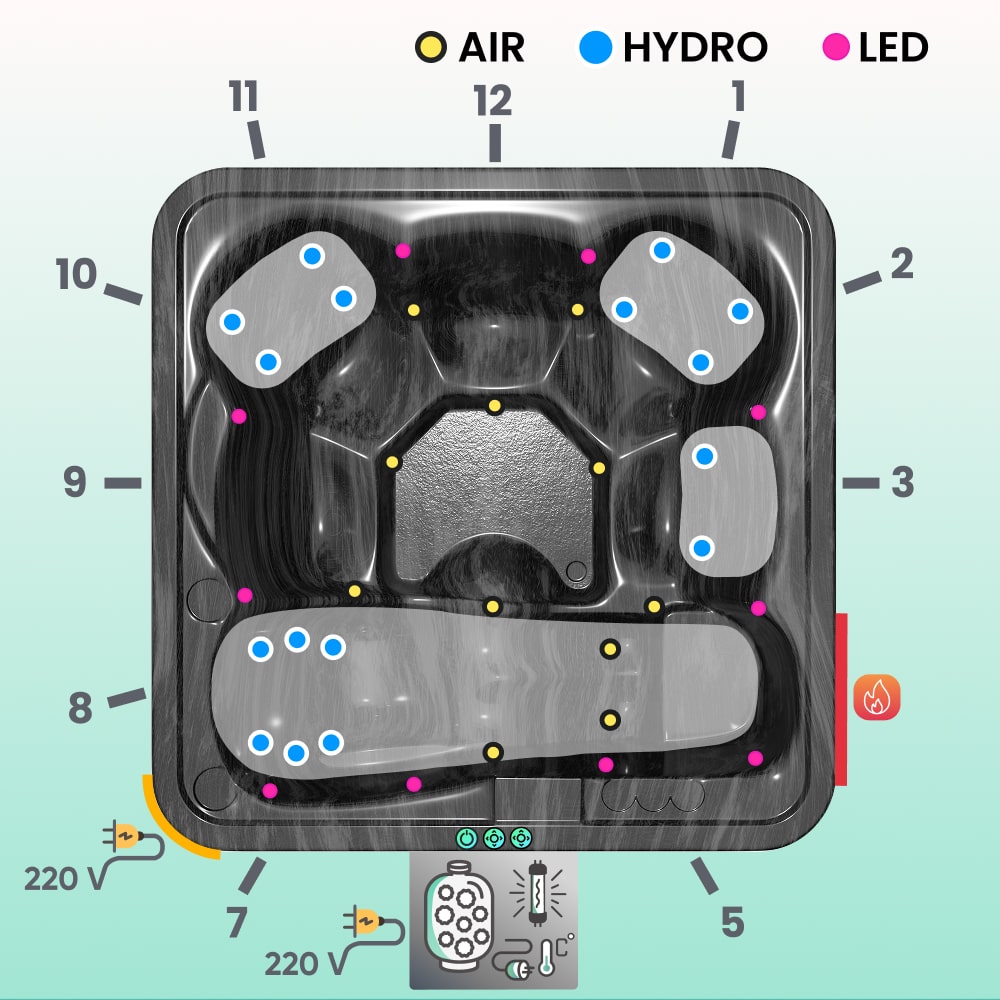 Premium Lounge Hot Tub with Premium Sand Filter | Bestseller | Marble black 6 | Pre-configured | Integrated AISI 316