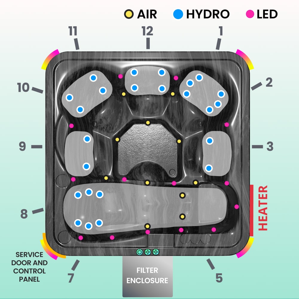 Premium Lounge Hot Tub with Premium Sand Filter | Best-configuration | Marble black 6 | Pre-configured | Integrated AISI 316