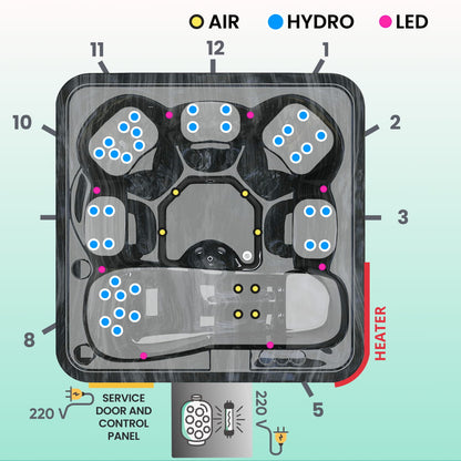 Premium Square Wood-Fired Hot Tub with 34 Hydro Jets & Reclining Lounger – Seats 6