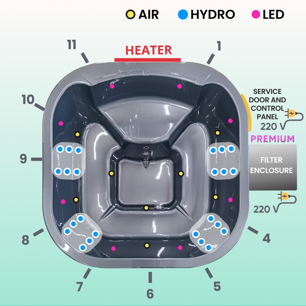 Prémiový filtrační systém čtvercový koupací sud | integrovaná kamna | 24 hydromasážních trysek | pro 4–6 osob