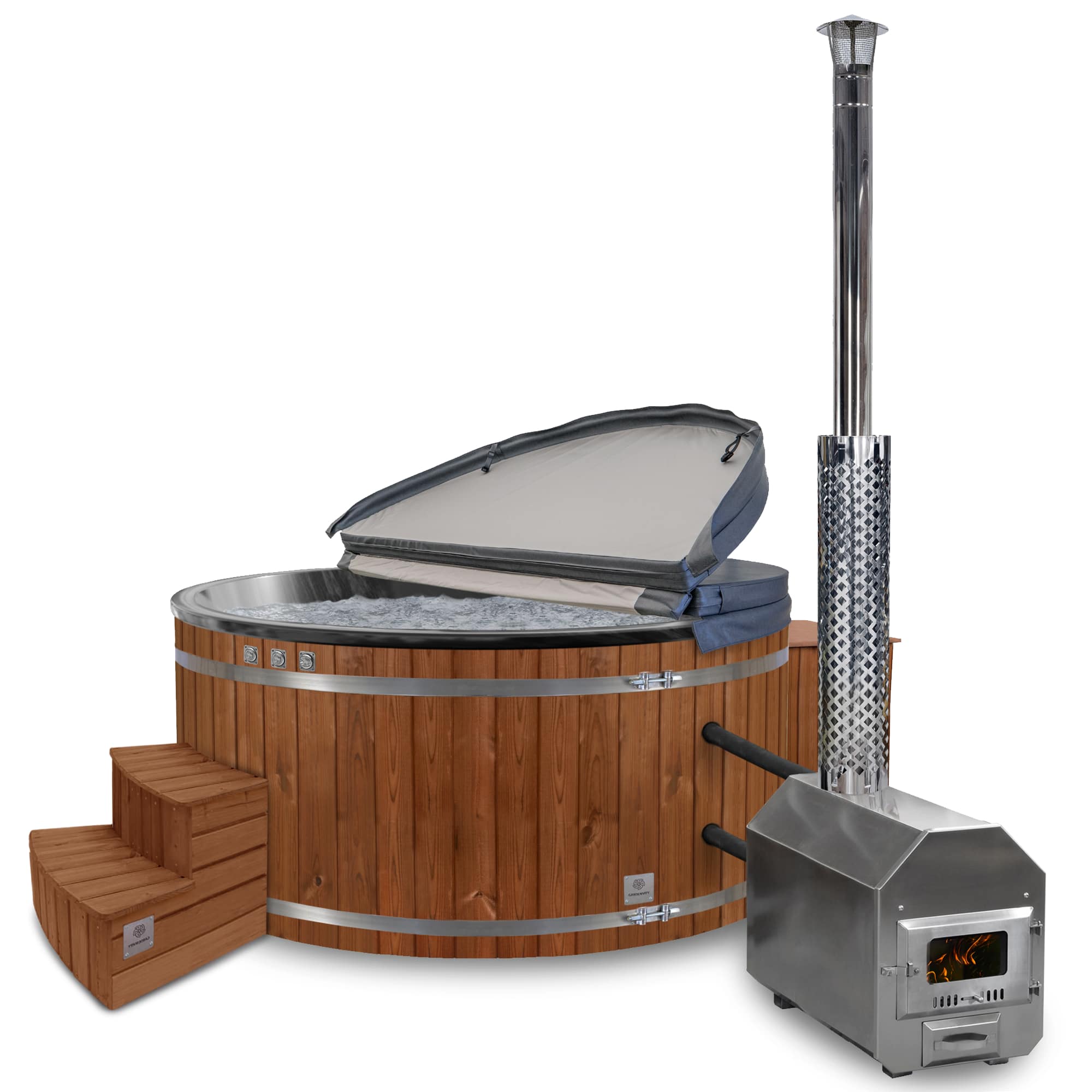 Premium Round Hot Tub with Premium Sand Filter | Best-configuration | Marble Black 4-6 | Pre-configured | External AISI 316