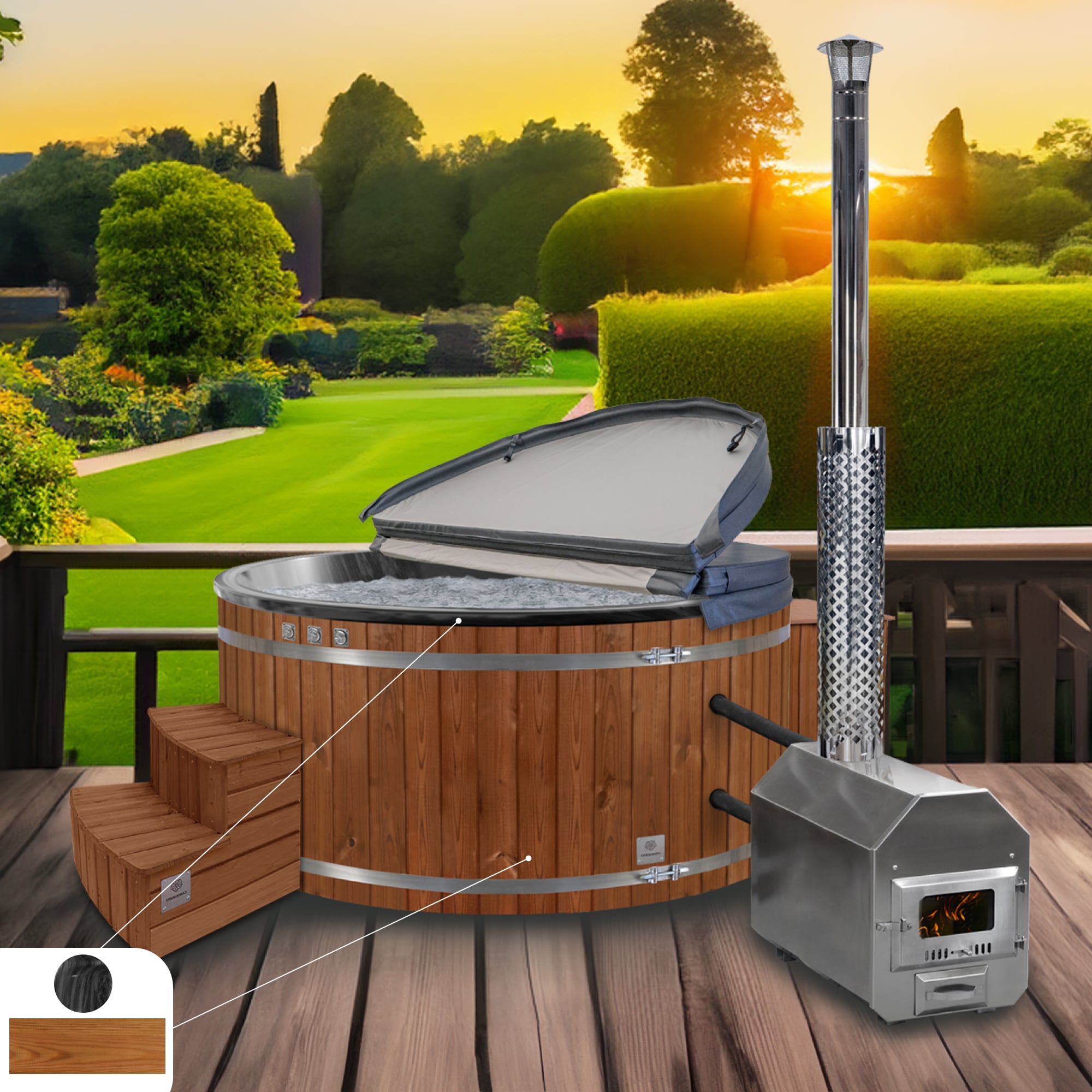 Premium Round Hot Tub with Premium Sand Filter | Best-configuration | Marble Black 4-6 | Pre-configured | External AISI 316