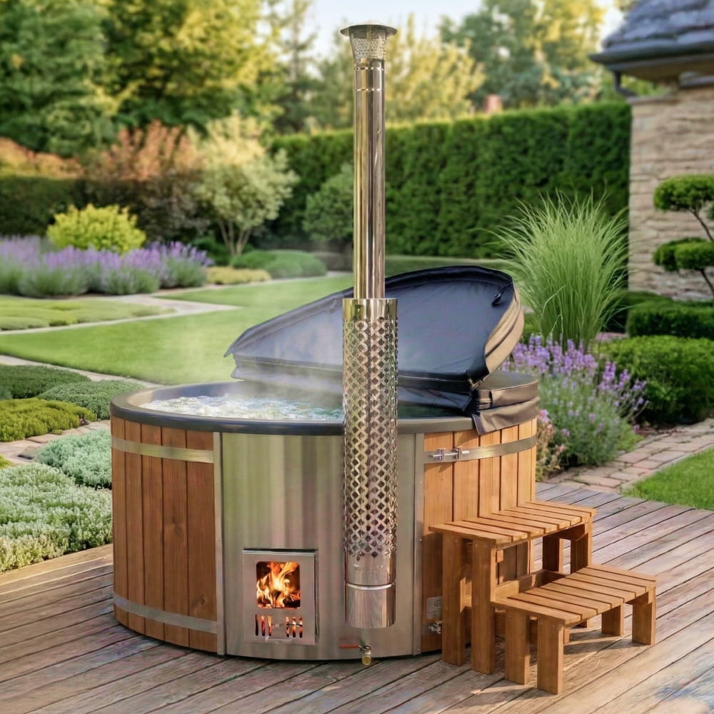 Koupací sud s hydromasážními tryskami a LED osvětlením pro 4–6 osob