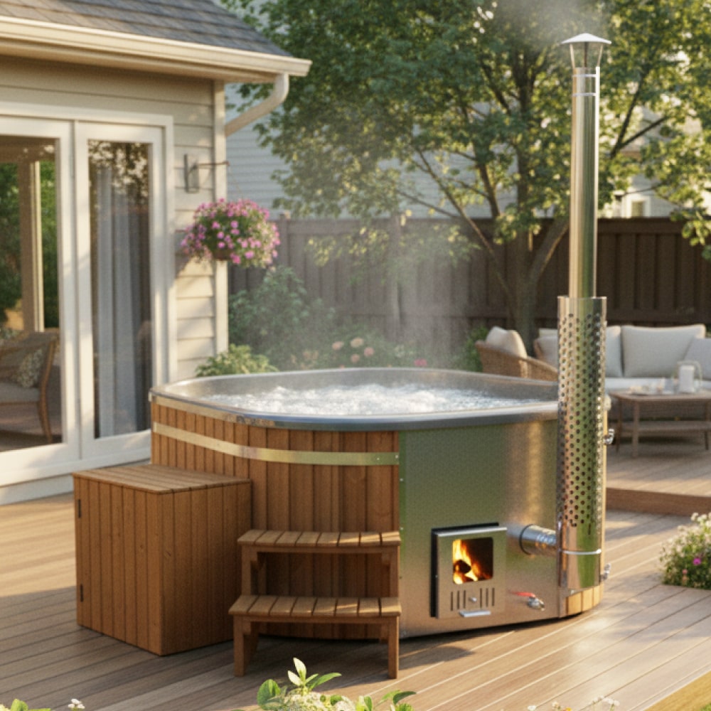 Prémiový filtrační systém čtvercový koupací sud | integrovaná kamna | 24 hydromasážních trysek | pro 4–6 osob