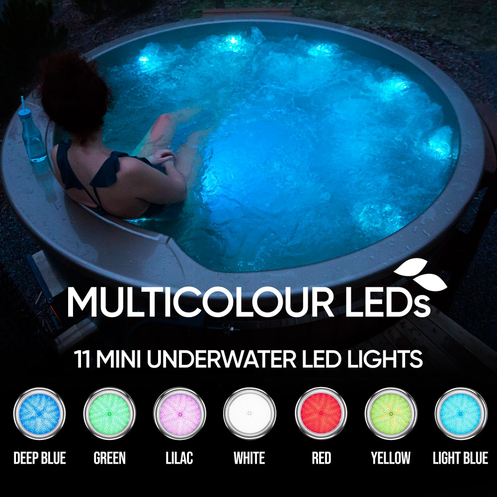 Wood fired hot tub | 12 hydro & 7 air jets | Grey fibreglass insert | for 4-6 Persons | Pre-configured