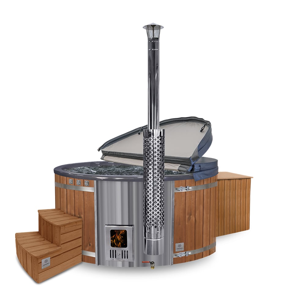 Special offer - Premium Round Hot Tub with Sand Filter + UV-C | Comfort | Grey 4-6 | Pre-configured | Intagrated AISI 316