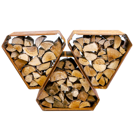 Dřevěný stojan z cortenové oceli 3 moduly