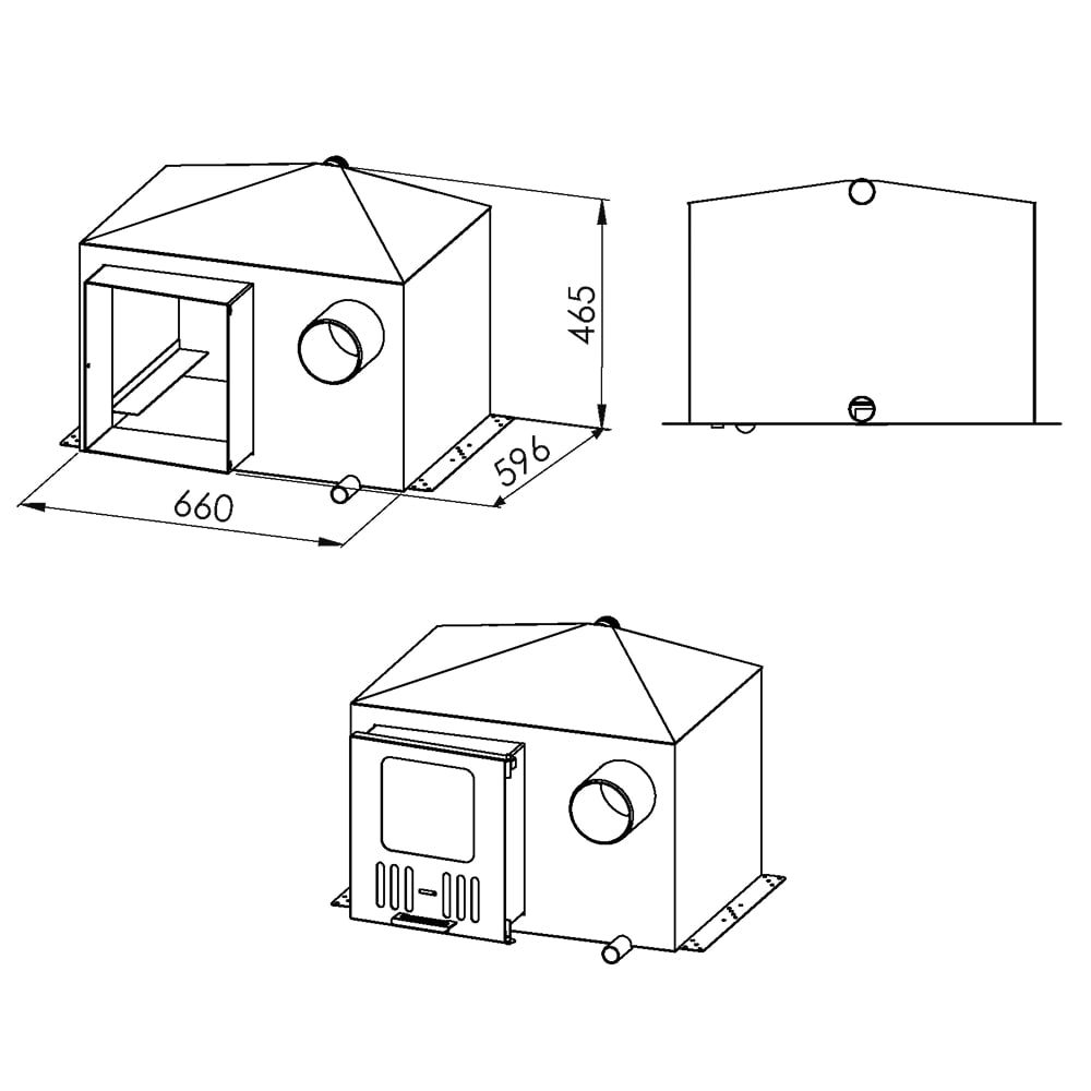 Technical drawing of AISI 304 integrated stainless steel heater